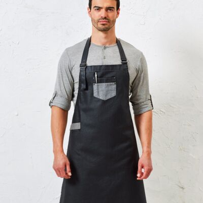 Division waxed-look denim bib apron with faux leather Thumbnail